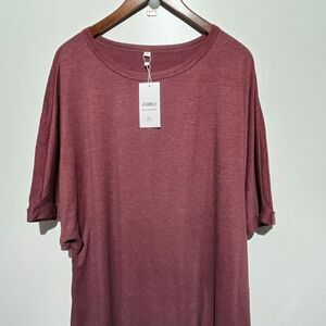 Athmile Womens Heather Maroon Short Sleeve Loose Oversized T-Shirt Size 2XL NWT